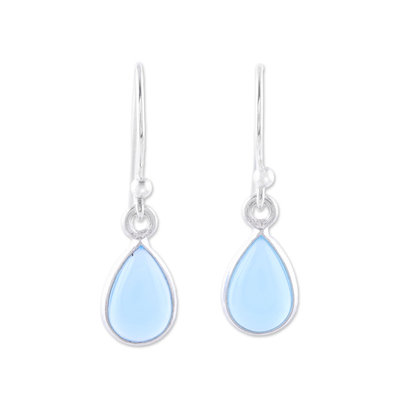 Blue Chalcedony and Sterling Silver Teardrop Dangle Earrings