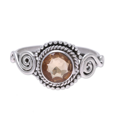 Spiral Motif Citrine Cocktail Ring from India