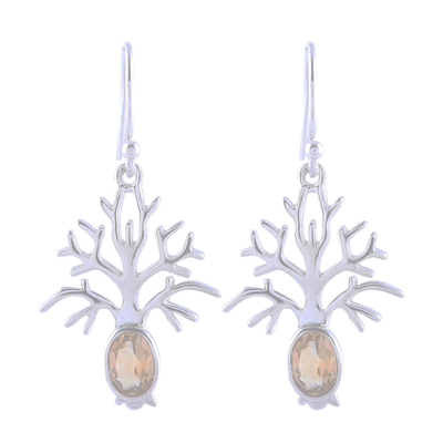 Tree-Shaped Citrine Dangle Earrings from India