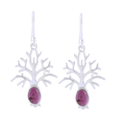 Tree-Shaped Garnet Dangle Earrings from India