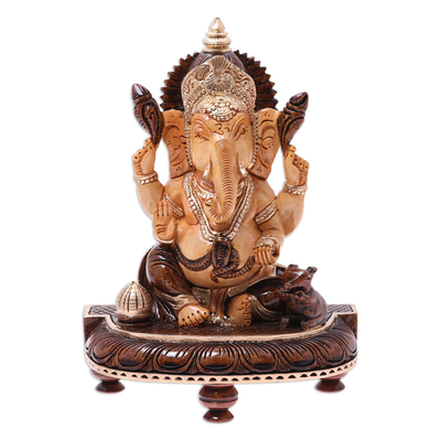 Hand-Carved Kadam Wood Lord Ganesha Elephant Sculpture