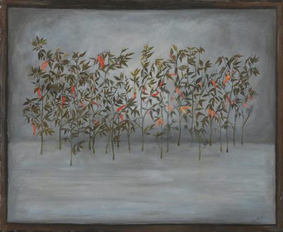 Signed Surrealist Painting of Chili Plants from India