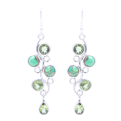 Peridot and Composite Turquoise Dangle Earrings from India