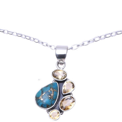 Citrine and Composite Turquoise Pendant Necklace from India
