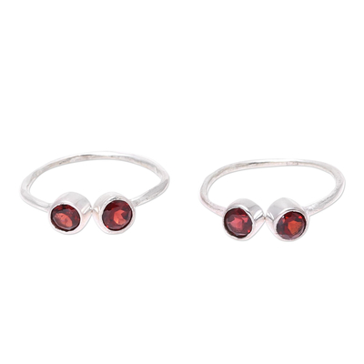 Sparkling Garnet Toe Rings Crafted in India (Pair)