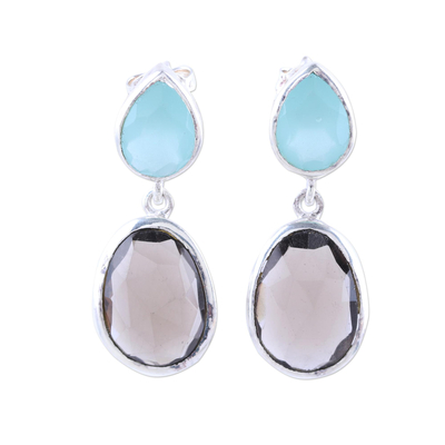 Smoky Quartz and Chalcedony Sterling Silver Dangle Earrings