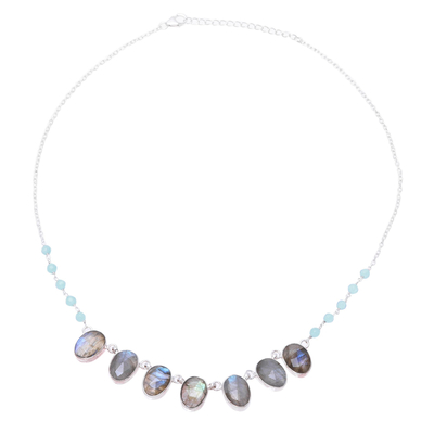 Faceted Oval Labradorite and Chalcedony Pendant Necklace