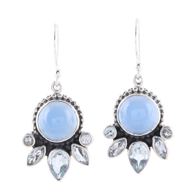 Chalcedony and Blue Topaz Sterling Silver Dangle Earrings