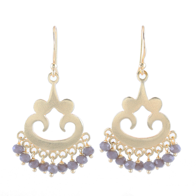 22k Gold Plated Chalcedony Chandelier Earrings from India