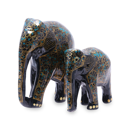 Gold-Tone Floral Papier Mache Elephant Sculptures (Pair)