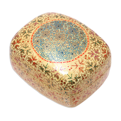 Gold-Tone Papier Mache and Wood Decorative Box from India