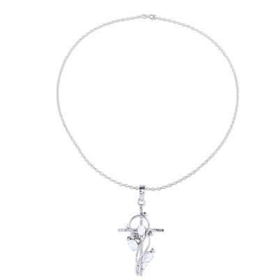 Sterling Silver and Moonstone Cross Pendant Necklace