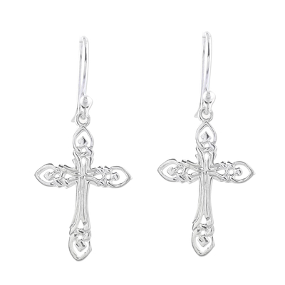 Sterling Silver Cross Dangle Earrings from India