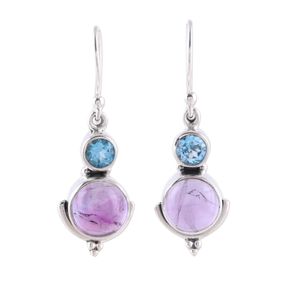Amethyst and Blue Topaz Dangle Earrings from India