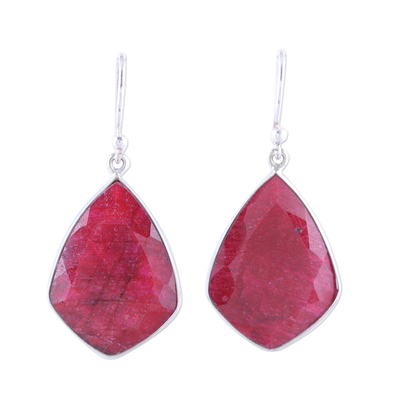 Ruby and Sterling Silver Dangle Earrings from India