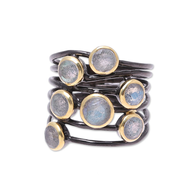 Gold Accent Labradorite Multi-Stone Cocktail Ring from India