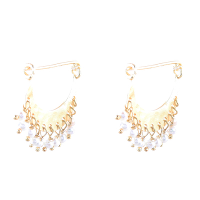 Gold Plated Cultured Pearl Hoop Earrings from India
