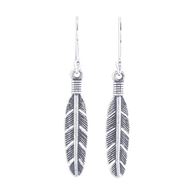 Sterling Silver Feather Dangle Earrings from India