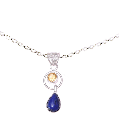 Lapis Lazuli and Citrine Pendant Necklace from India