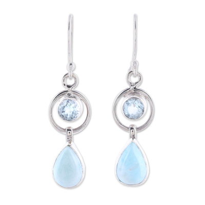 Larimar and Blue Topaz Dangle Earrings from India