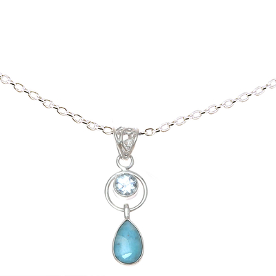 Larimar and Blue Topaz Pendant Necklace from India