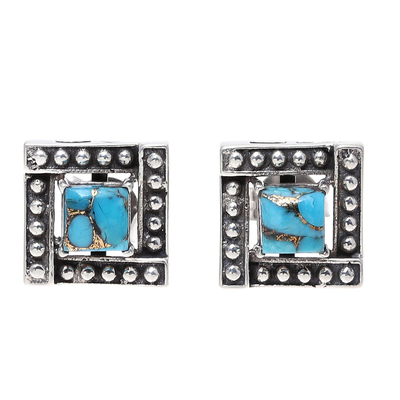 Square Blue Composite Turquoise Stud Earrings from India