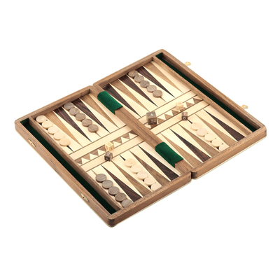 Wood Backgammon Set with Hand Carved Board and Pieces