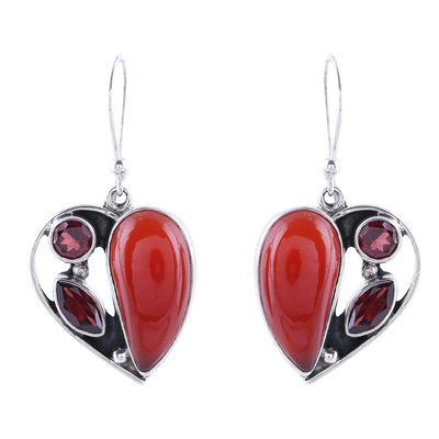 Carnelian and Garnet Heart Earrings from India