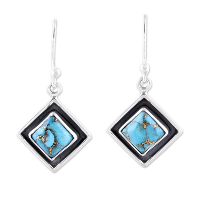 Sterling Silver and Blue Composite Turquoise Dangle Earrings