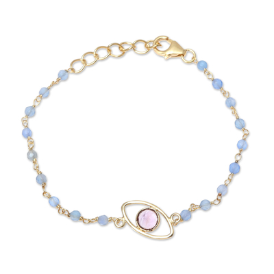 Gold Plated Amethyst and Chalcedony Pendant Bracelet