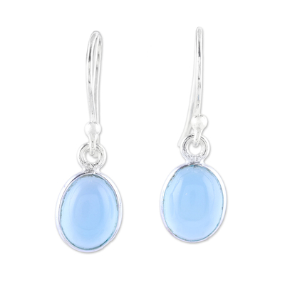 Sky Blue Chalcedony Dangle Earrings from India