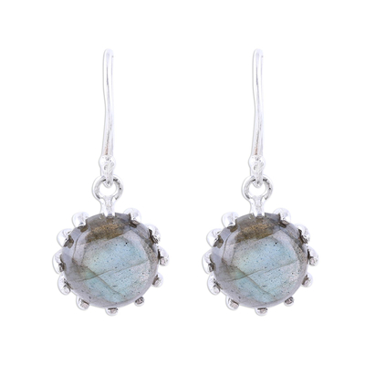 Round Sterling Silver and Labradorite Dangle Earrings