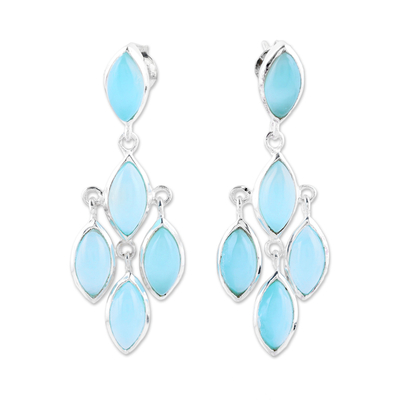 Aqua Chalcedony Chandelier Earrings from India