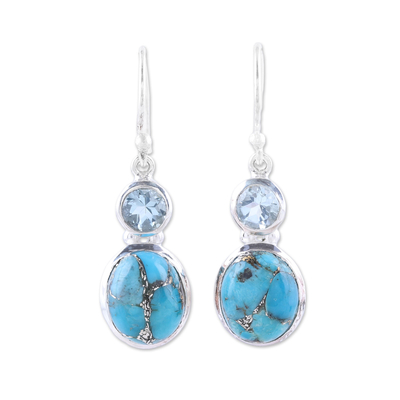 Blue Topaz and Composite Turquoise Dangle Earrings