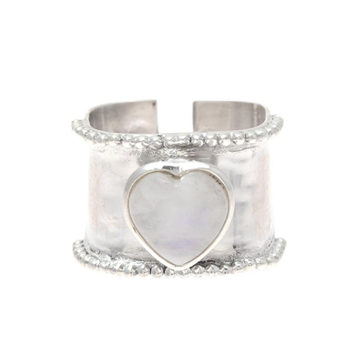 Romantic Heart-Shaped Rainbow Moonstone Wrap Ring from India