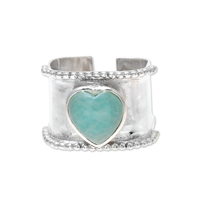 Heart-Shaped Amazonite and Sterling Silver Wrap Ring India