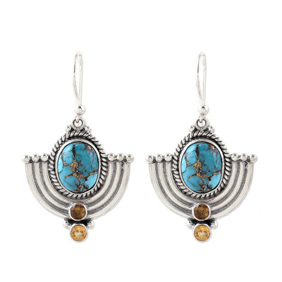 Citrine and Blue Composite Turquoise Dangle Earrings