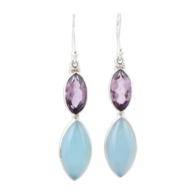 Sterling Silver Blue Chalcedony Amethyst Dangle Earrings