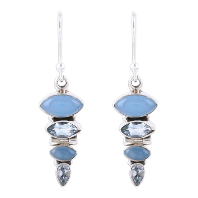 Blue Topaz and Chalcedony Sterling Silver Dangle Earrings