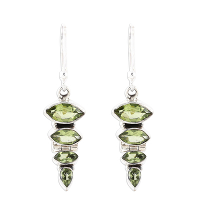Green Peridot and Sterling Silver Descending Dangle Earrings
