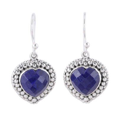 Blue Lapis Lazuli and Sterling Silver Heart Dangle Earrings