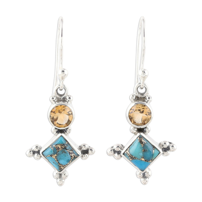 Sterling Silver Citrine and Composite Turquoise Earrings