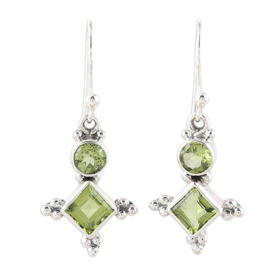 Sterling Silver and Green Peridot Star Dangle Earrings