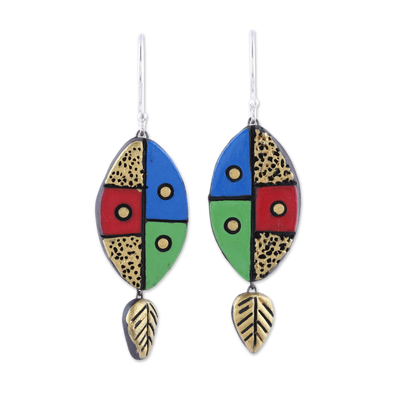 Leaf-Themed Ceramic Dangle Earrings Crafted in India