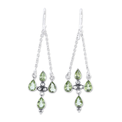 Sterling Silver and Green Peridot Dangle Earrings
