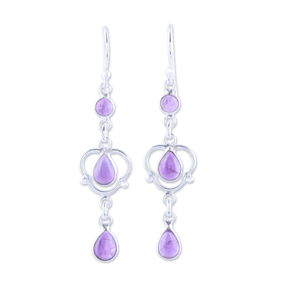 Sterling Silver and Purple Amethyst Dangle Earrings