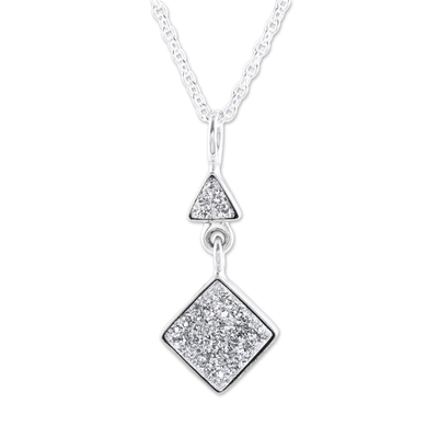 Sterling Silver Geometric Drusy Quartz Pendant Necklace