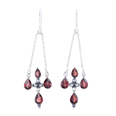 Sterling Silver and Red Garnet Dangle Earrings