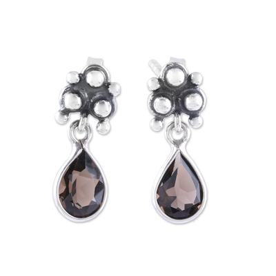 Sterling Silver and Smoky Quartz Dotted Dangle Earrings