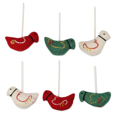 Assorted Color Wool Felt Pigeon Ornaments (Set of 6)